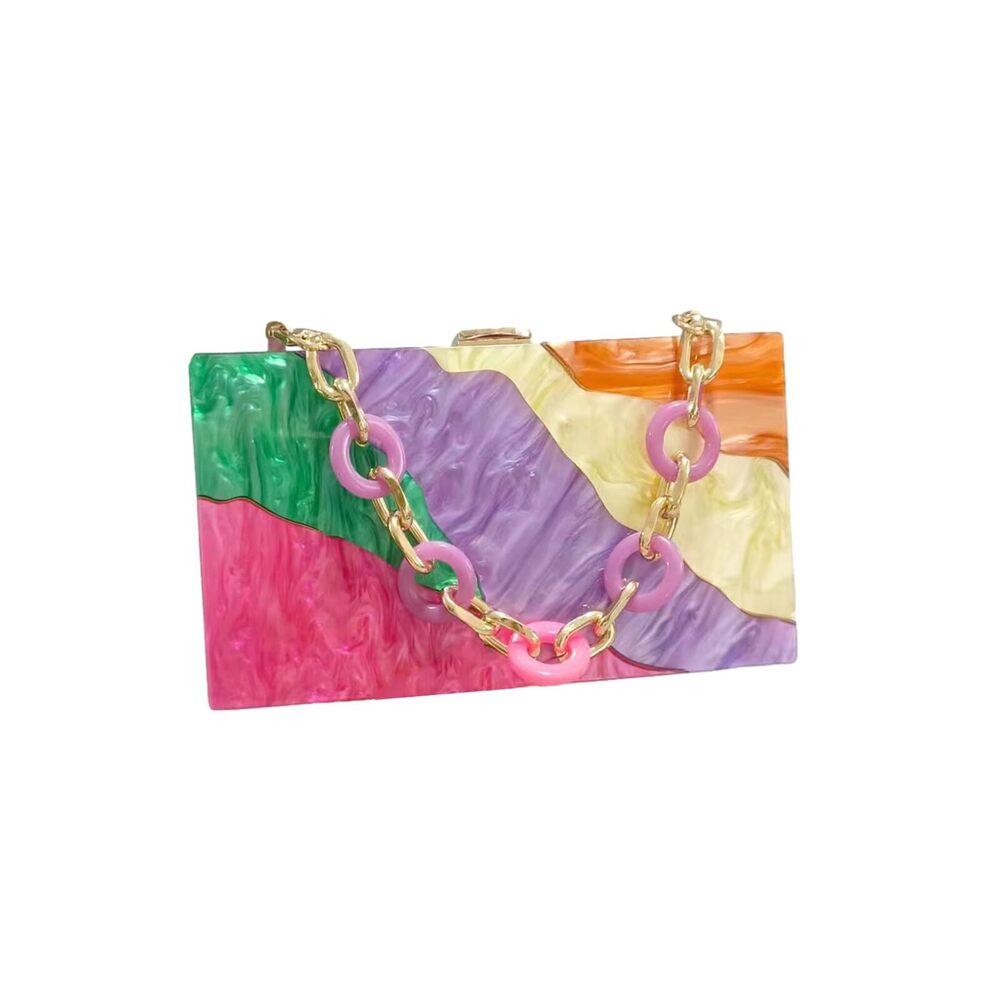 8501 Acrylic Clutch Purse Colorful Evening Handbag Geometric Marbling Box
